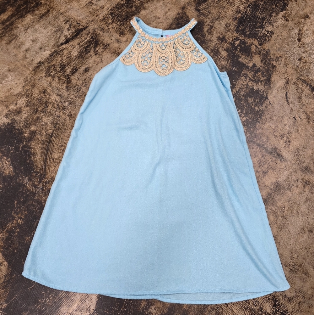 Lilly Pulitzer Kids Girl Dress Sz 12 Teal Gold